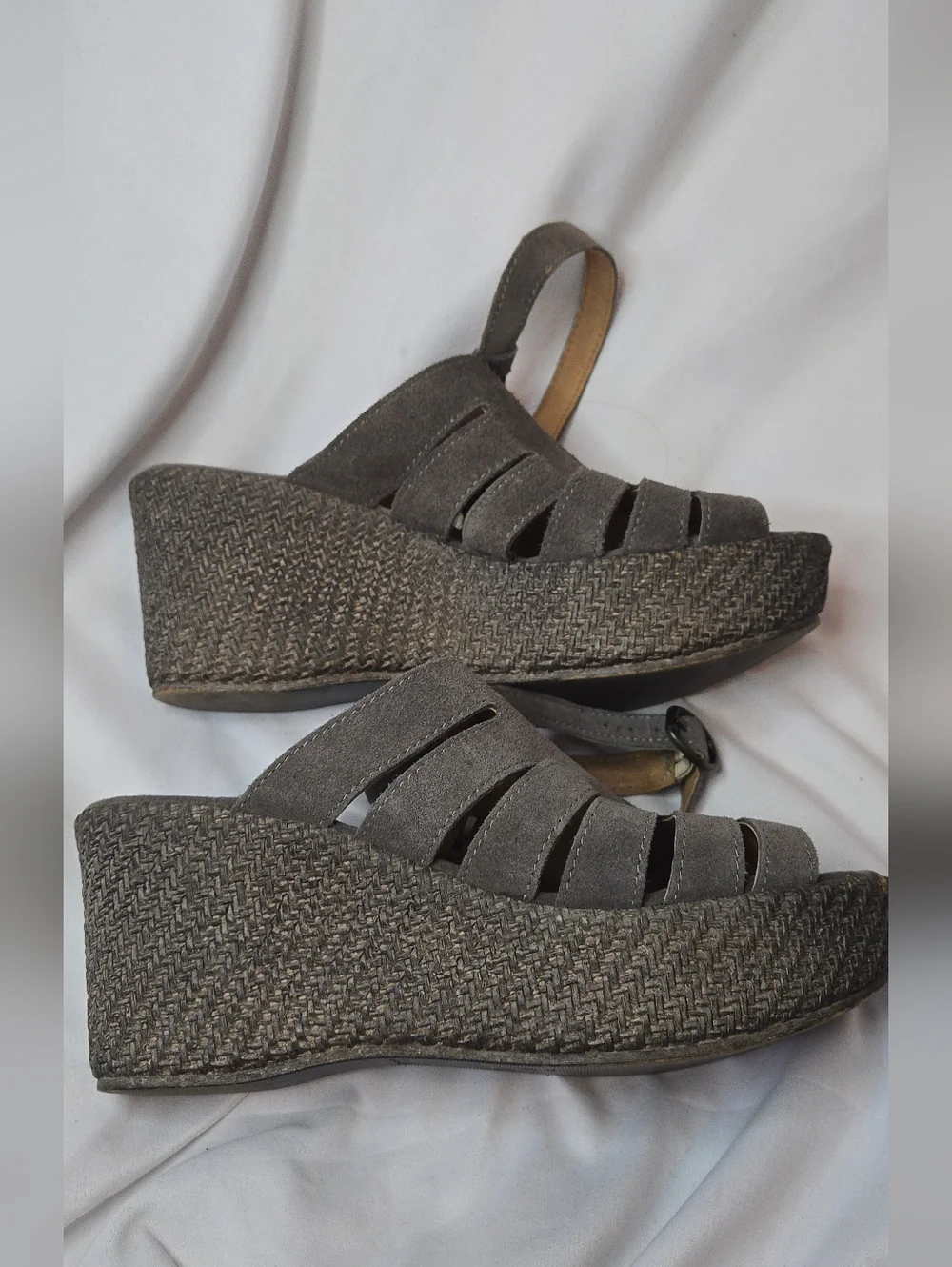 Sundance Leather Suede Wedge Sandals in Gray-Brown Ankle Strap Women's 39/8